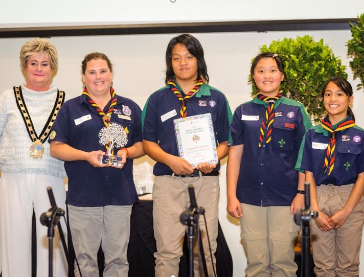 Mayor Fricker with First Gilberton Scouts