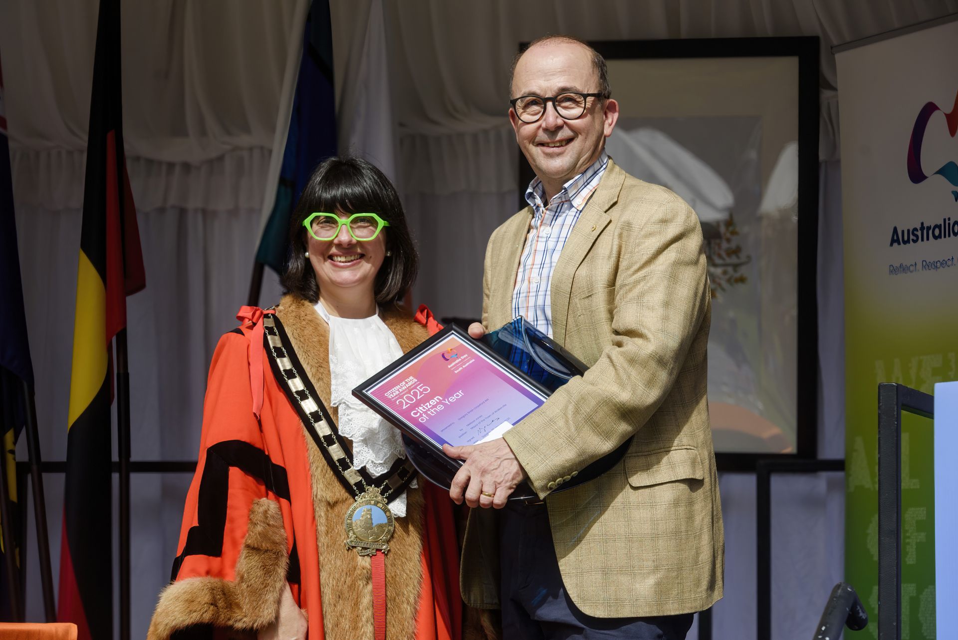 Mayor Melissa Jones with Citizen of the Year Award winner, Gregory Brian Crawford AM.